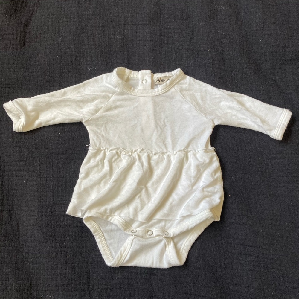 SpearmintLOVE Newborn Skirted Bodysuit in Cloud
